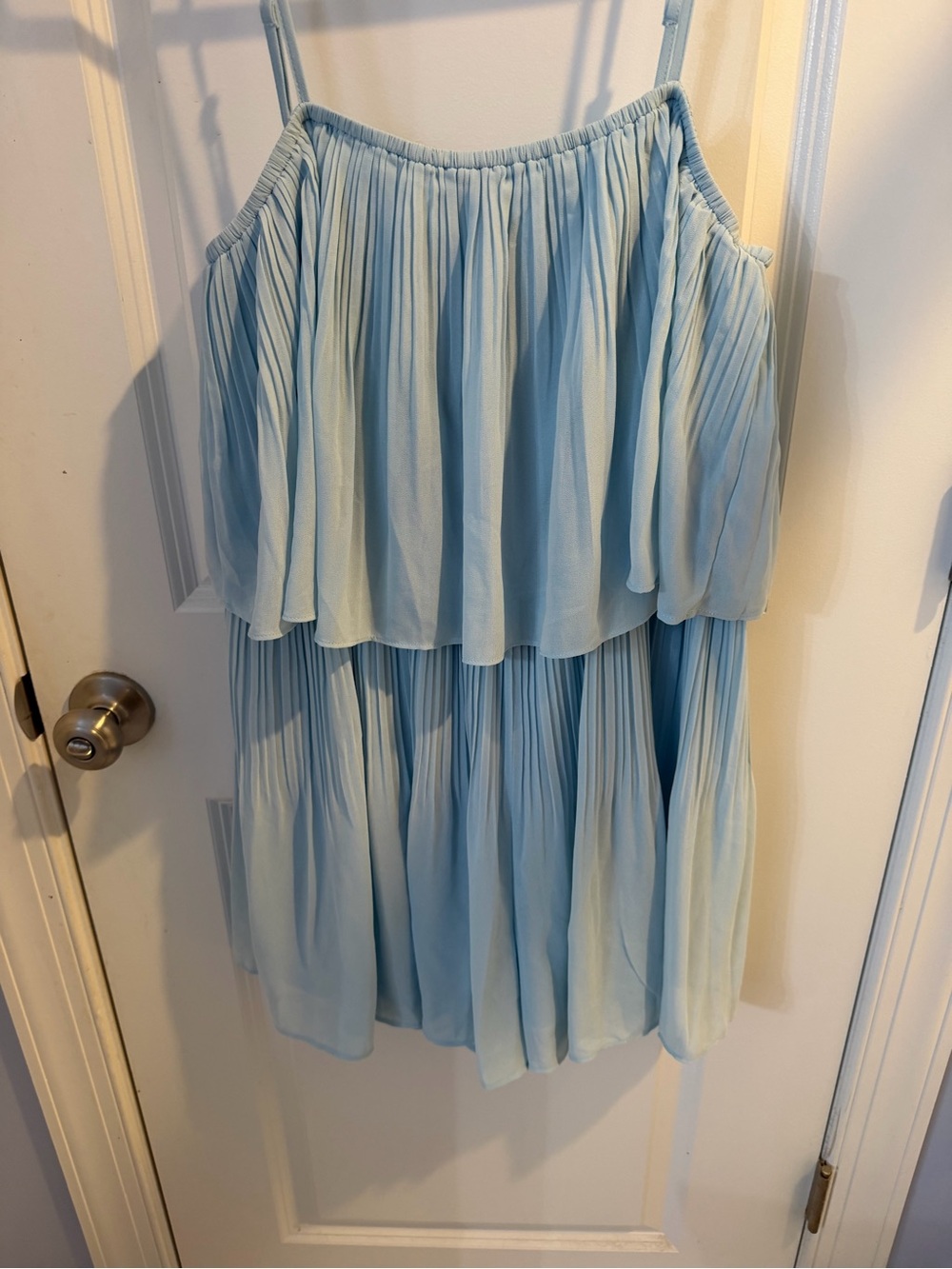 Light Blue Pleated Off-Shoulder Jumpsuit